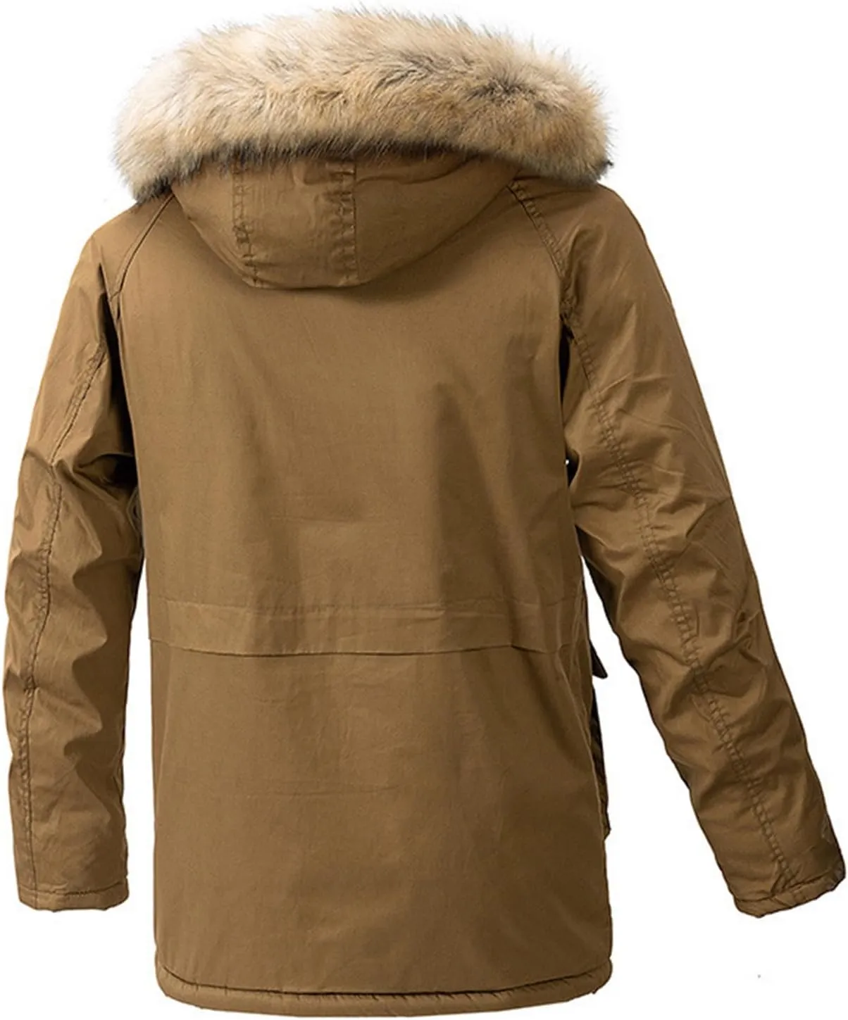 Men's Thick Thermal Jacket Winter Warm Windbreak Zip Front Fleece Lined Military Jacket with Removable Fur Hooded