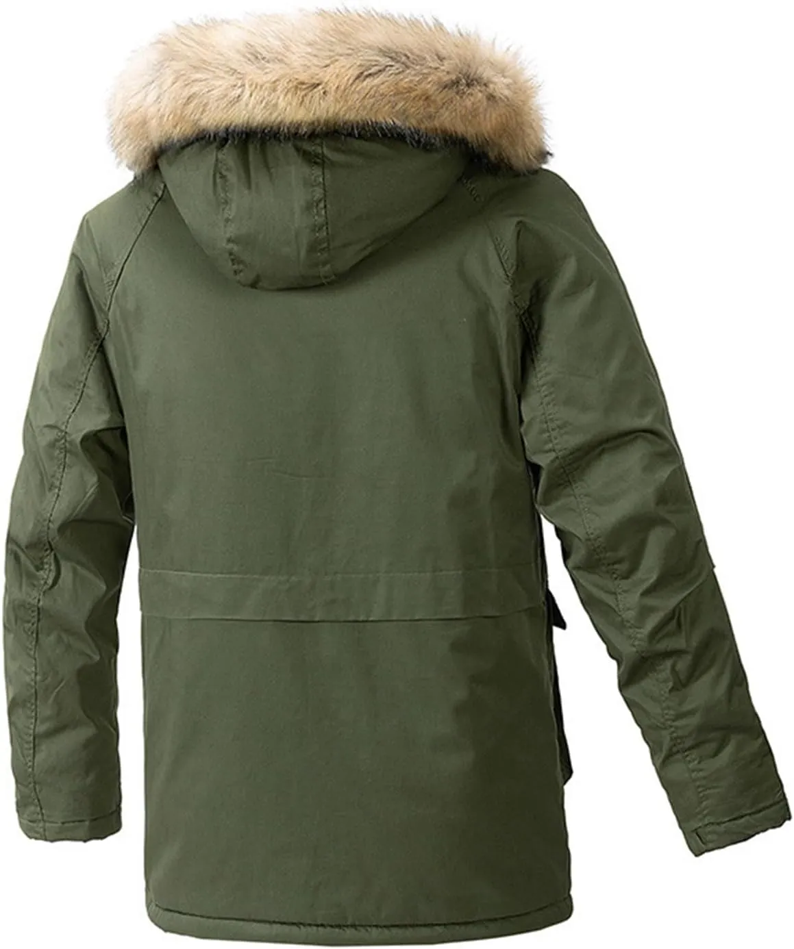 Men's Thick Thermal Jacket Winter Warm Windbreak Zip Front Fleece Lined Military Jacket with Removable Fur Hooded