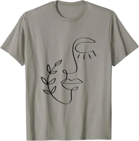 Minimalist Abstract Line Art Feminine Botanical Aesthetic T-Shirt