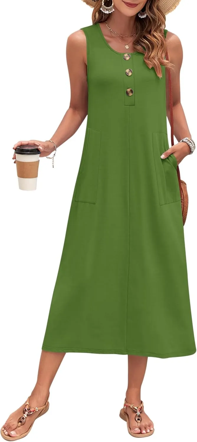 MOLERANI Women's Summer Maxi Dress 2025 Sleeveless Button Down Casual Loose Long Beach Sundress Travel Vacation Outfits