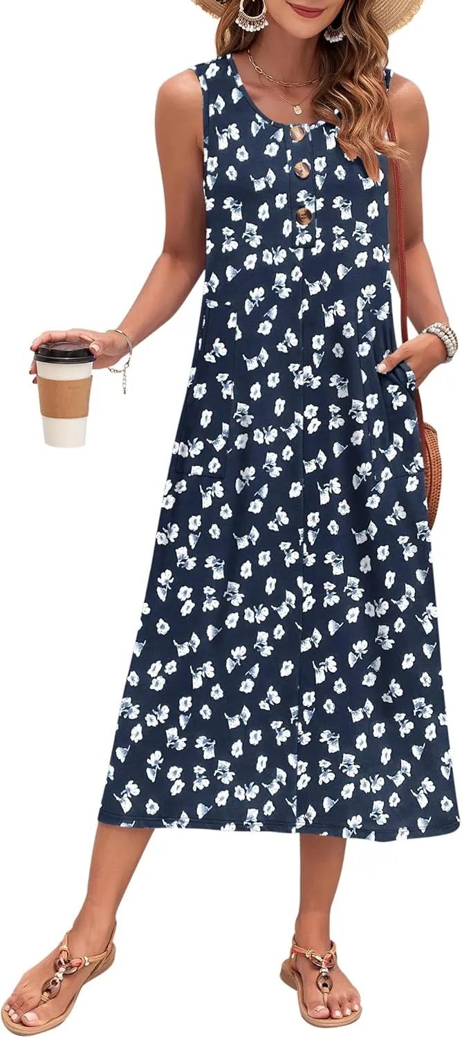 MOLERANI Women's Summer Maxi Dress 2025 Sleeveless Button Down Casual Loose Long Beach Sundress Travel Vacation Outfits