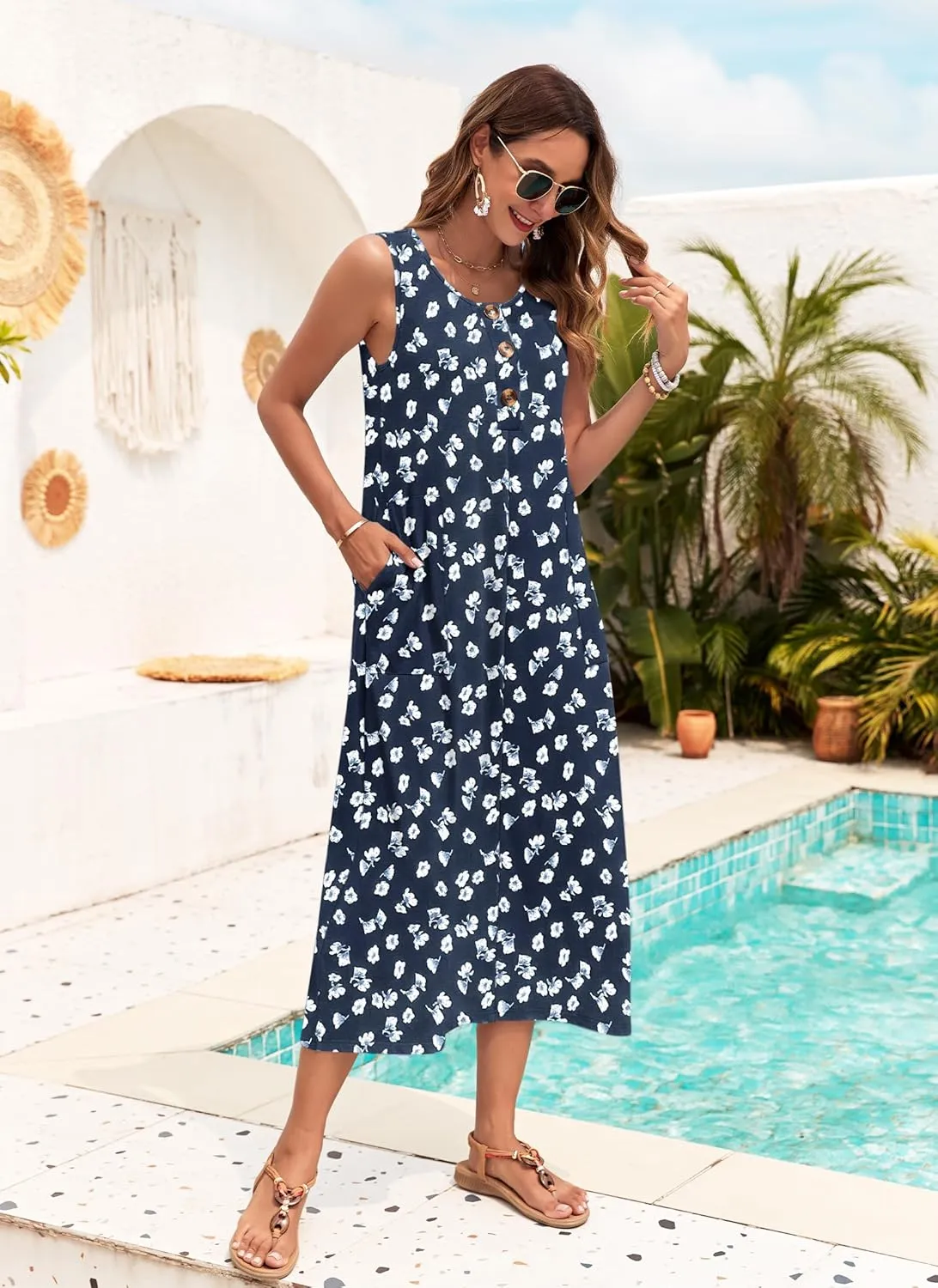 MOLERANI Women's Summer Maxi Dress 2025 Sleeveless Button Down Casual Loose Long Beach Sundress Travel Vacation Outfits