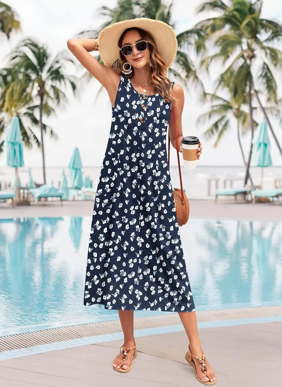 MOLERANI Women's Summer Maxi Dress 2025 Sleeveless Button Down Casual Loose Long Beach Sundress Travel Vacation Outfits