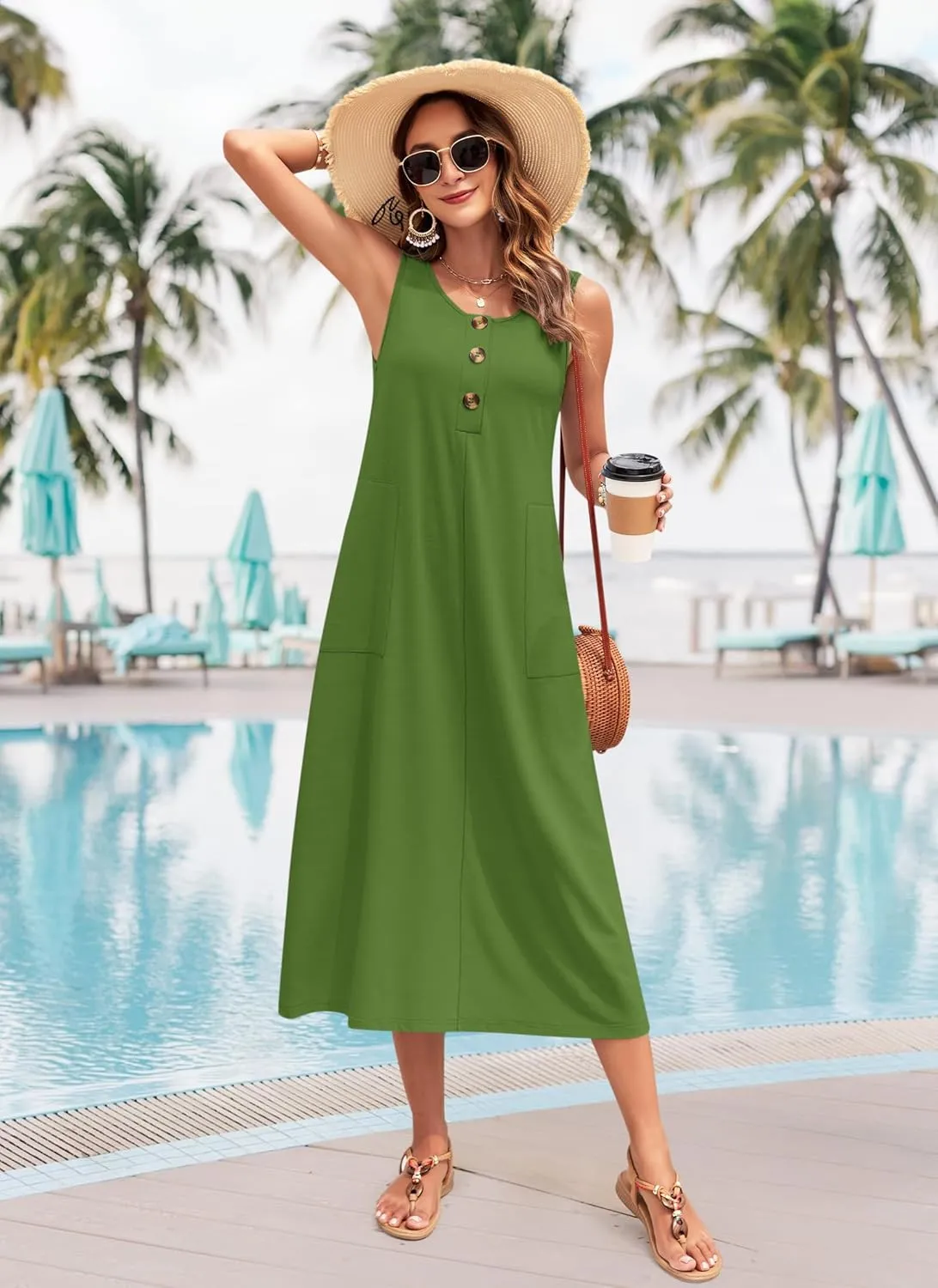 MOLERANI Women's Summer Maxi Dress 2025 Sleeveless Button Down Casual Loose Long Beach Sundress Travel Vacation Outfits