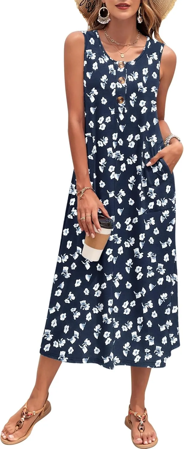 MOLERANI Women's Summer Maxi Dress 2025 Sleeveless Button Down Casual Loose Long Beach Sundress Travel Vacation Outfits