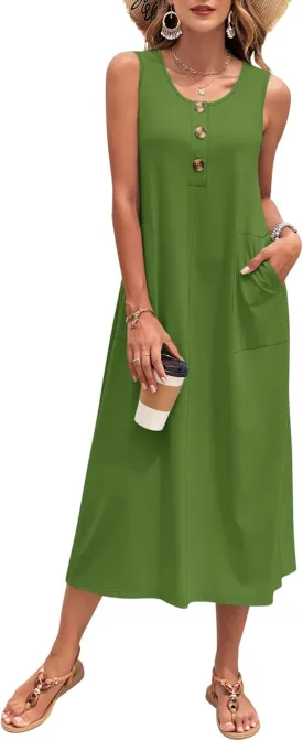 MOLERANI Women's Summer Maxi Dress 2025 Sleeveless Button Down Casual Loose Long Beach Sundress Travel Vacation Outfits