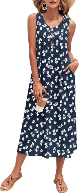 MOLERANI Women's Summer Maxi Dress 2025 Sleeveless Button Down Casual Loose Long Beach Sundress Travel Vacation Outfits