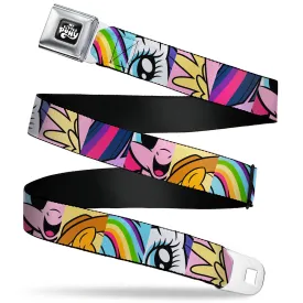 MY LITTLE PONY Title Logo Full Color Black/Purple/White Seatbelt Belt - My Little Pony Mane Six Character Close-Up Blocks Multi Color Webbing