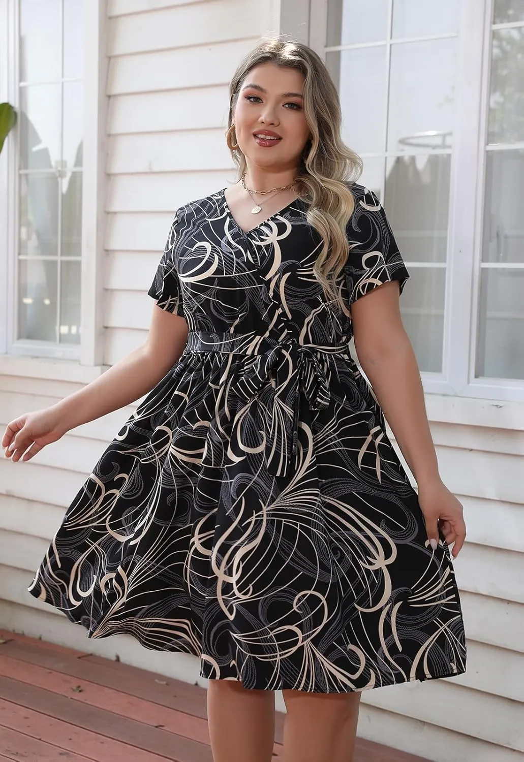 Nemidor Womens Casual Plus Size Summer Boho Swing Wrap Dress Floral Print with Pockets NEM295
