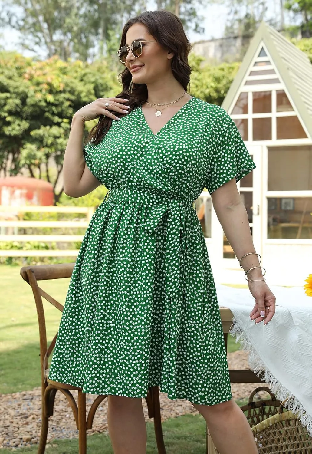 Nemidor Womens Casual Plus Size Summer Boho Swing Wrap Dress Floral Print with Pockets NEM295