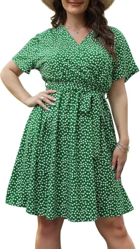 Nemidor Womens Casual Plus Size Summer Boho Swing Wrap Dress Floral Print with Pockets NEM295