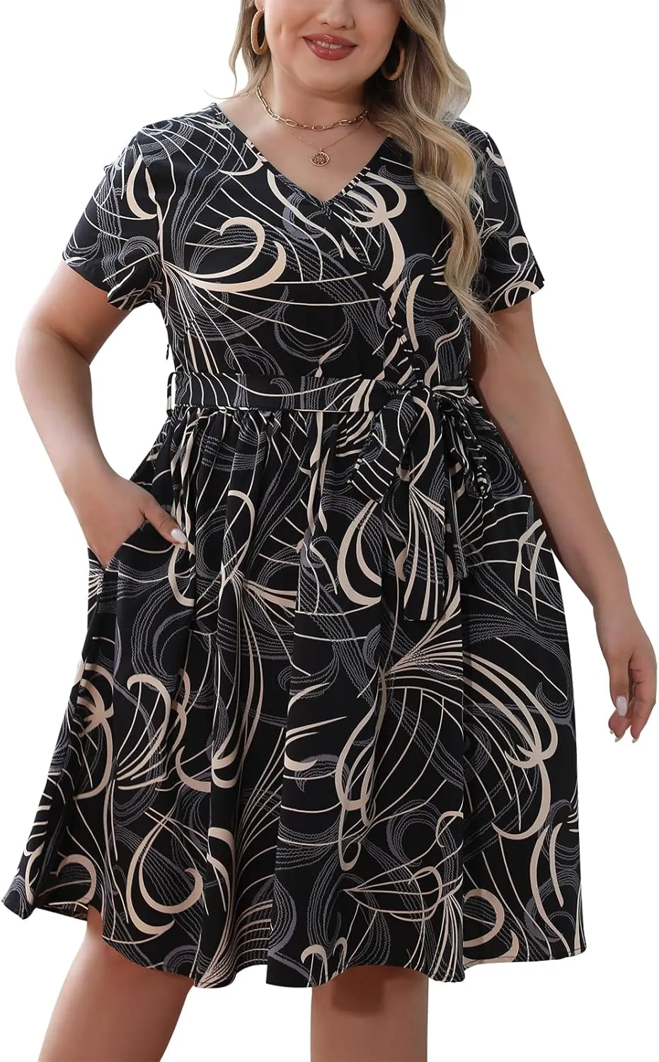 Nemidor Womens Casual Plus Size Summer Boho Swing Wrap Dress Floral Print with Pockets NEM295