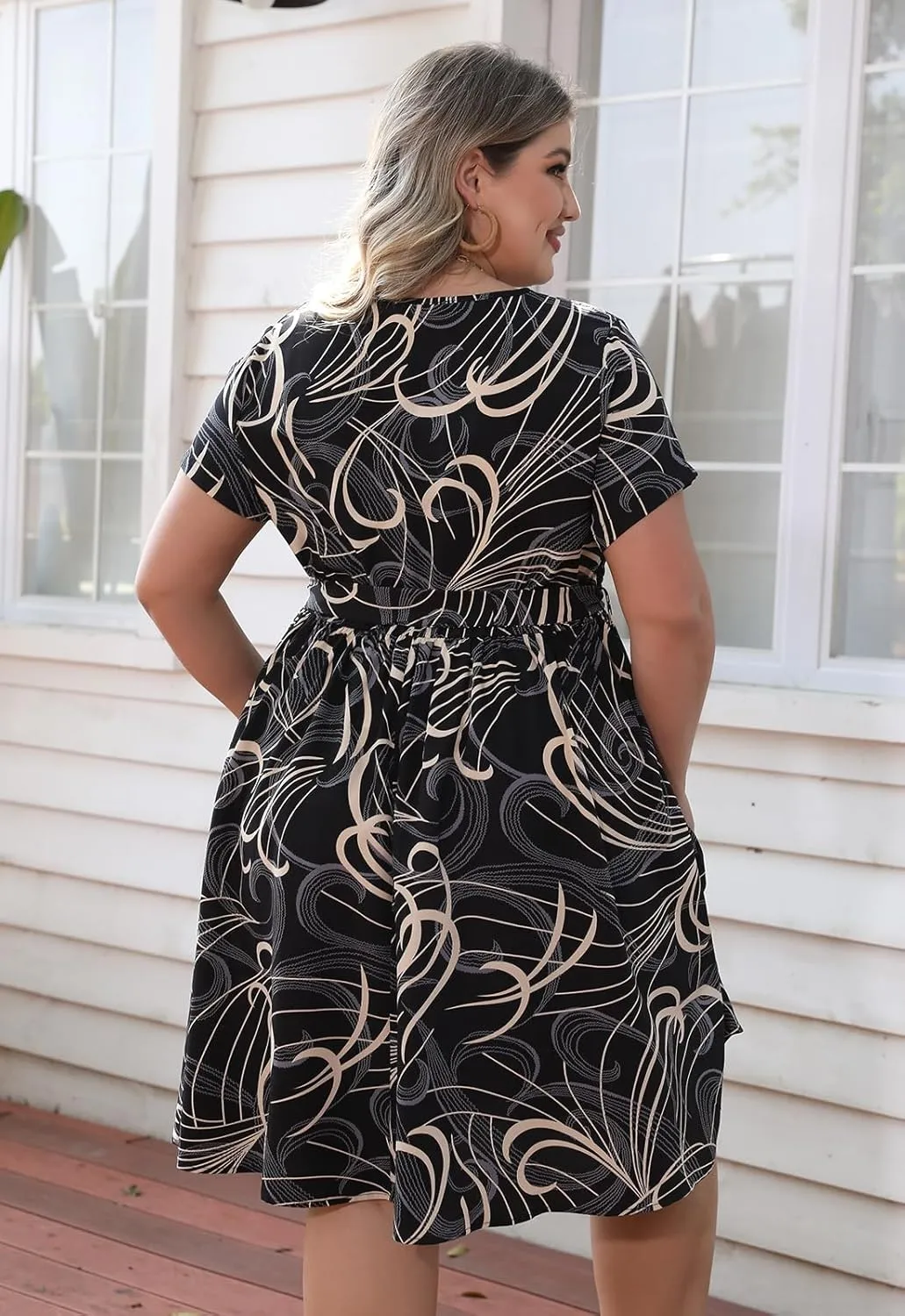 Nemidor Womens Casual Plus Size Summer Boho Swing Wrap Dress Floral Print with Pockets NEM295
