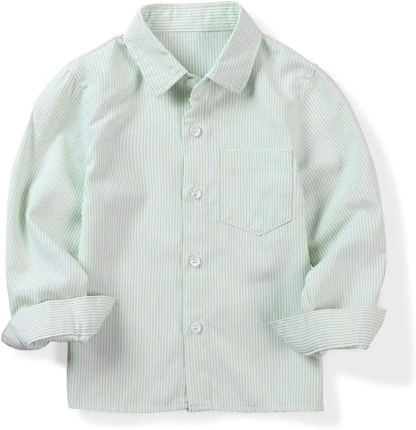 OCHENTA Little Big Boys' & Men's Long Sleeve Button Down Oxford Casual Dress Shirt