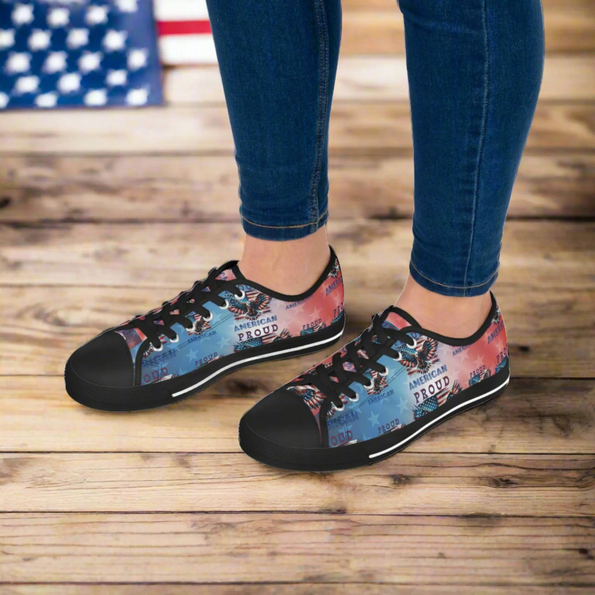 Patriotic American Flag and Eagle Sneakers Step Out in Style with Stunning USA Symbol! Perfect for Everyday Wear and Proud Americans. Durable, High-Quality Footwear Everyday Activities