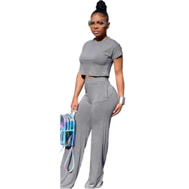 Perfect-fit Short Sleeve Crop Top and Wide Leg Pants