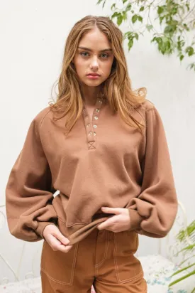Piper Snap Button Collared Sweater Brown