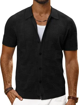 PJ PAUL JONES Men's Knit Button Down Shirts Short Sleeve Vintage Polo Shirt Casual Summer Beach Shirts