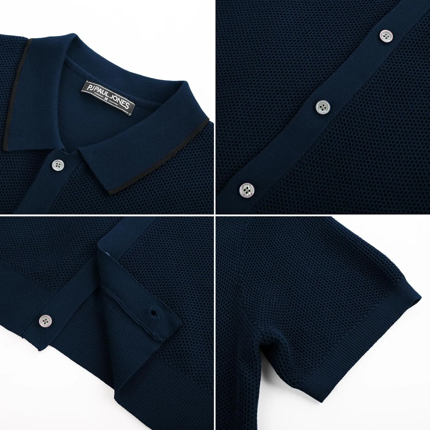 PJ PAUL JONES Men's Knit Button Down Shirts Short Sleeve Vintage Polo Shirt Casual Summer Beach Shirts