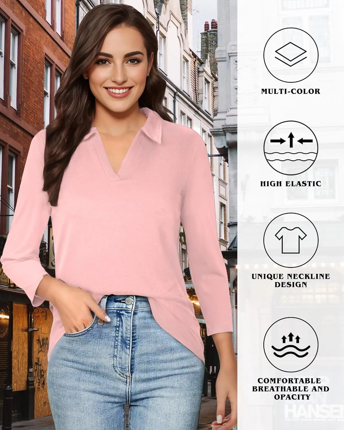 Polo Shirts for Women, V Neck Business Casual Tops for Women, Collared Shirt Tunic Tops Long Sleeve Work Blouses