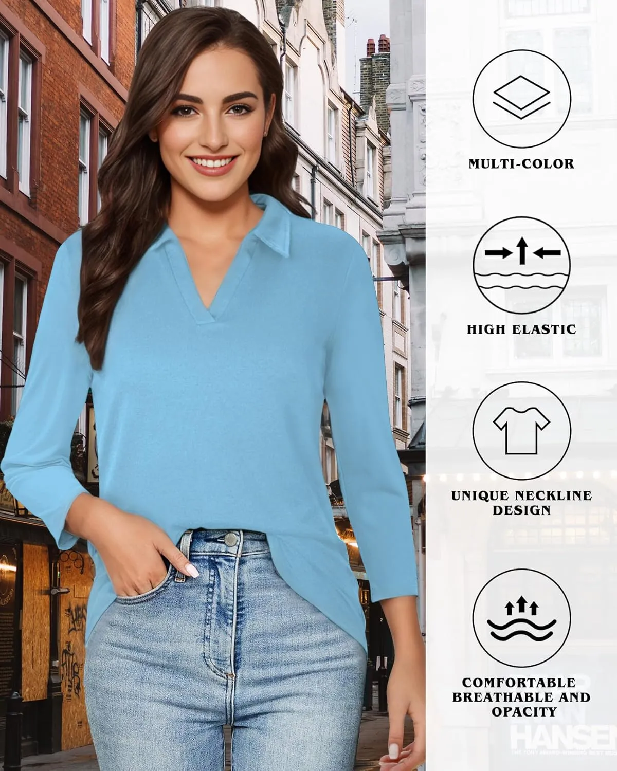 Polo Shirts for Women, V Neck Business Casual Tops for Women, Collared Shirt Tunic Tops Long Sleeve Work Blouses