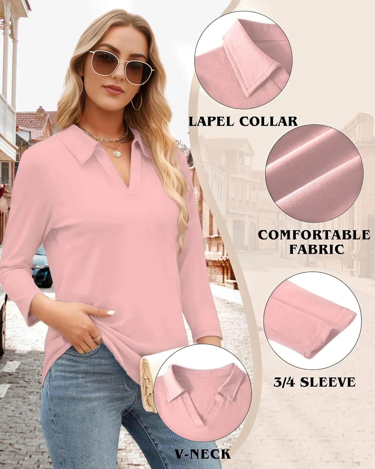Polo Shirts for Women, V Neck Business Casual Tops for Women, Collared Shirt Tunic Tops Long Sleeve Work Blouses
