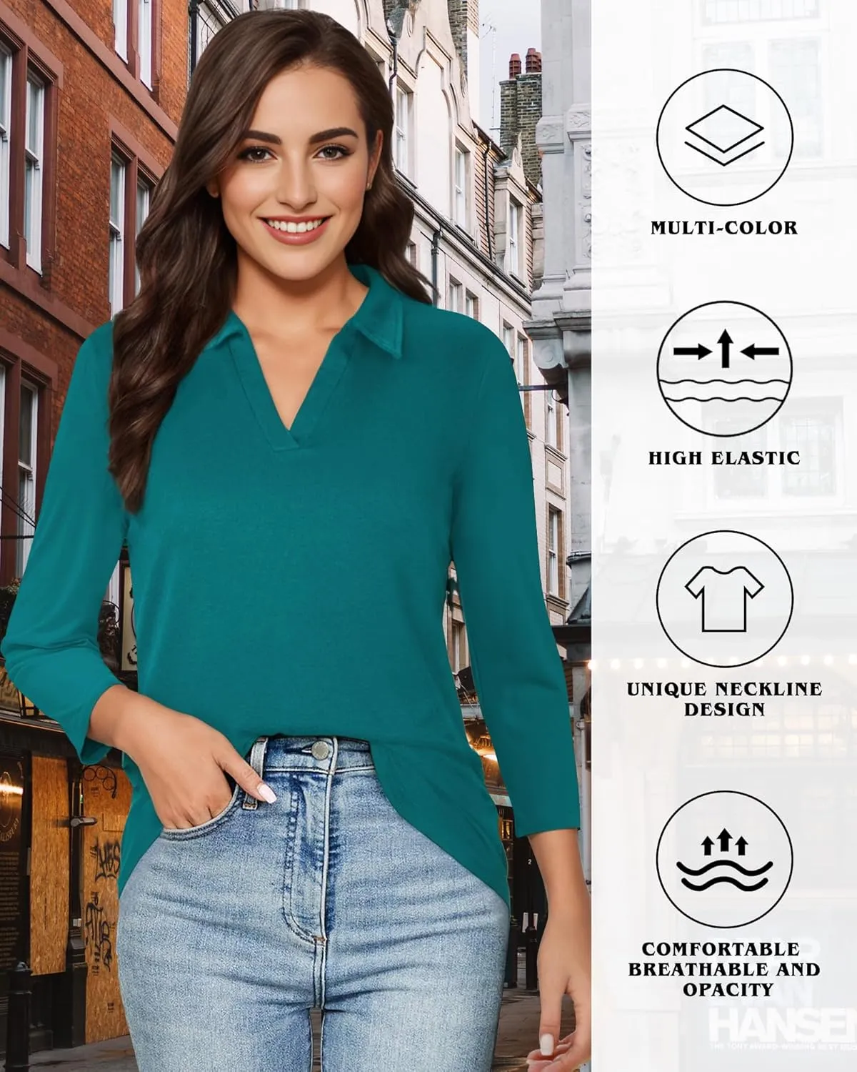 Polo Shirts for Women, V Neck Business Casual Tops for Women, Collared Shirt Tunic Tops Long Sleeve Work Blouses