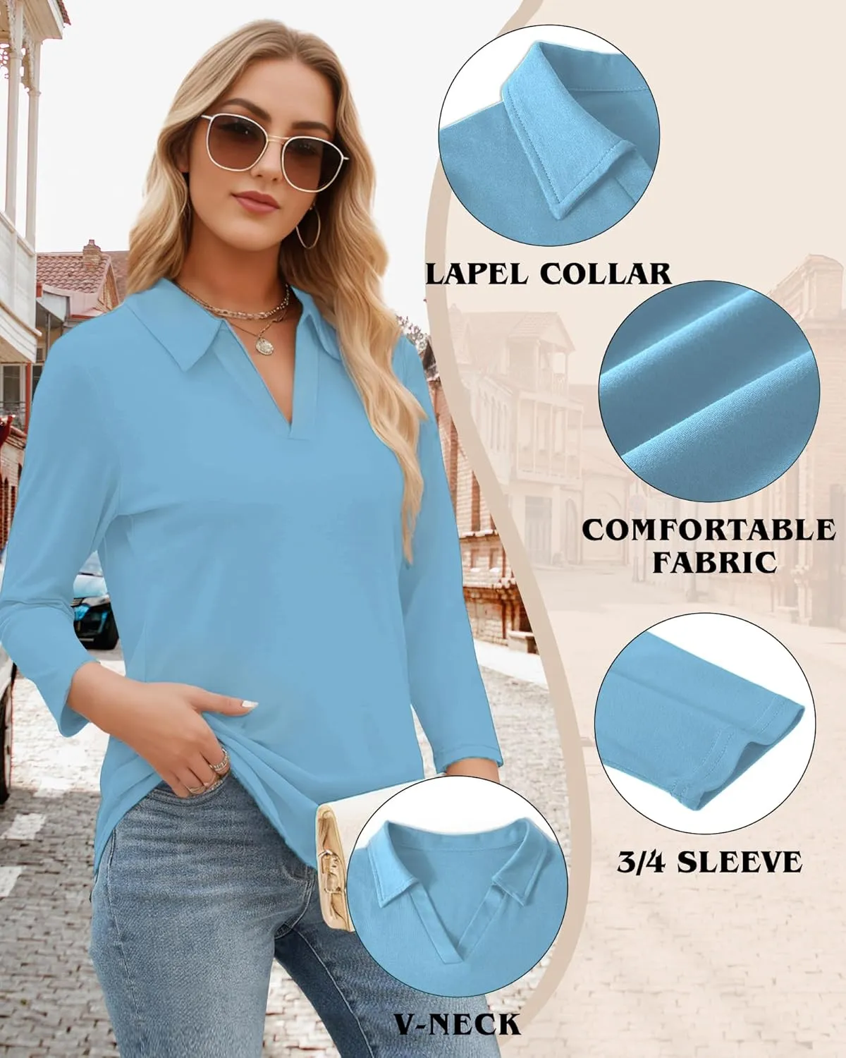 Polo Shirts for Women, V Neck Business Casual Tops for Women, Collared Shirt Tunic Tops Long Sleeve Work Blouses