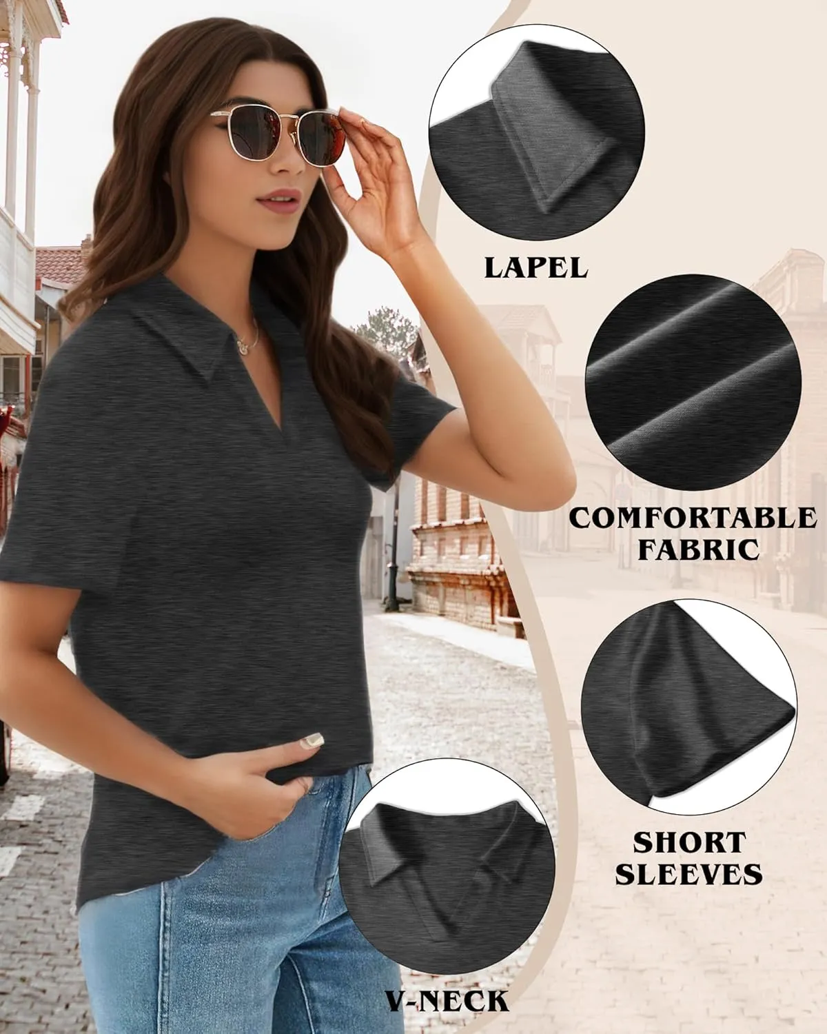 Polo Shirts for Women, V-Neck Business Casual Tops for Women, Summer Lapel Collar Tunic Tops Short Sleeve Work Blouses