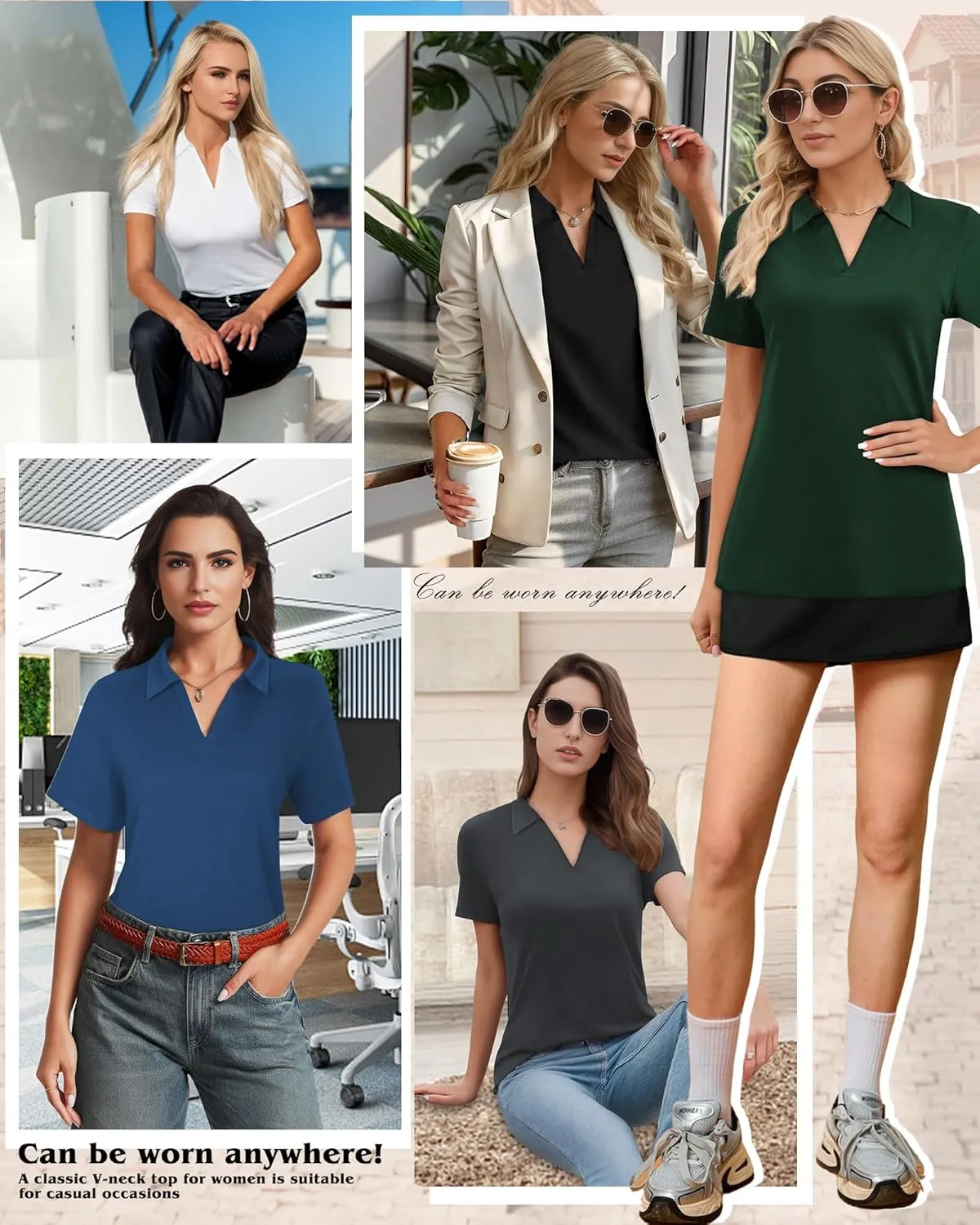 Polo Shirts for Women, V-Neck Business Casual Tops for Women, Summer Lapel Collar Tunic Tops Short Sleeve Work Blouses