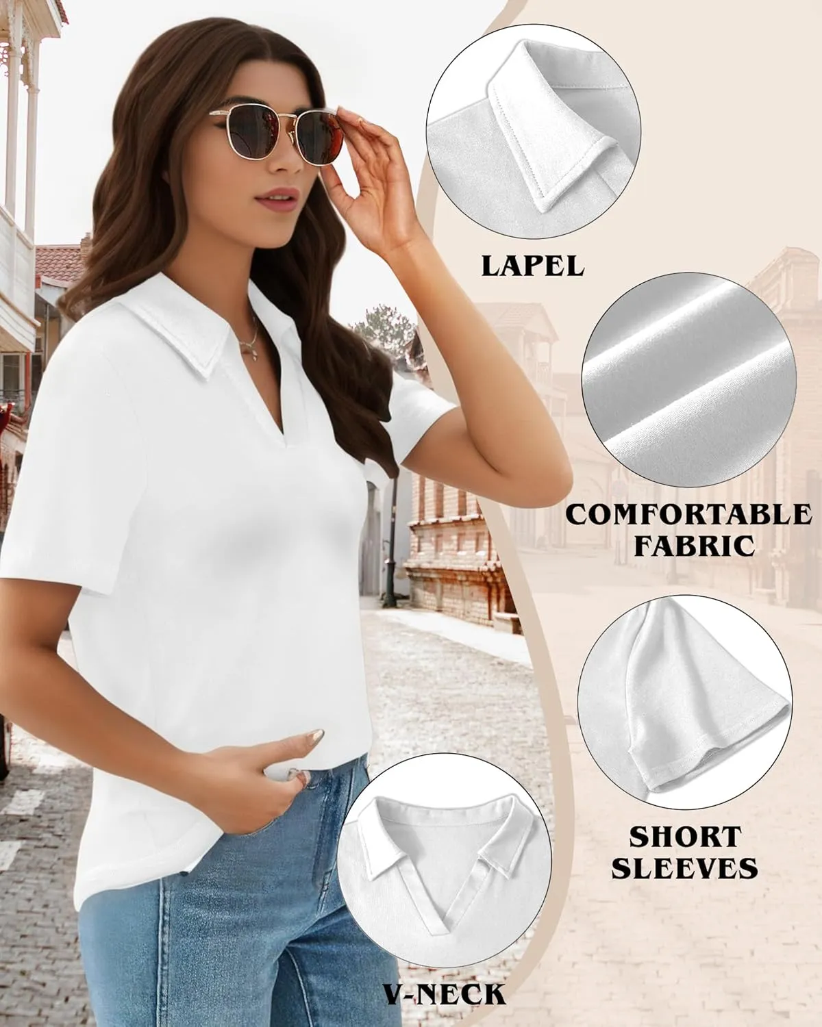 Polo Shirts for Women, V-Neck Business Casual Tops for Women, Summer Lapel Collar Tunic Tops Short Sleeve Work Blouses