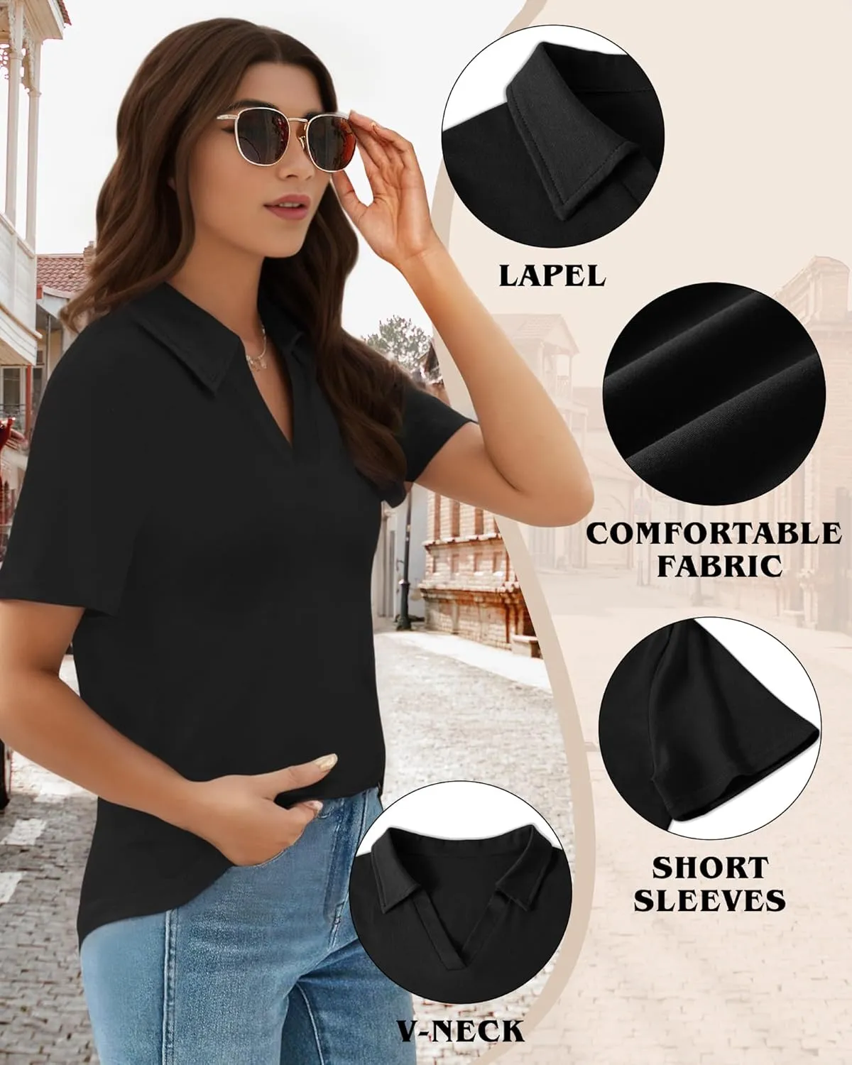 Polo Shirts for Women, V-Neck Business Casual Tops for Women, Summer Lapel Collar Tunic Tops Short Sleeve Work Blouses