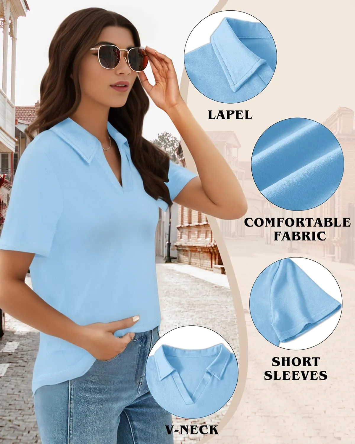 Polo Shirts for Women, V-Neck Business Casual Tops for Women, Summer Lapel Collar Tunic Tops Short Sleeve Work Blouses