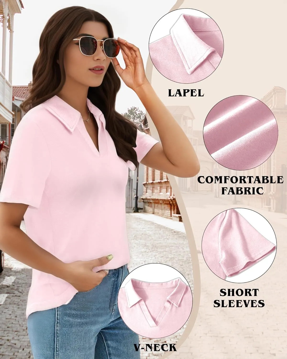 Polo Shirts for Women, V-Neck Business Casual Tops for Women, Summer Lapel Collar Tunic Tops Short Sleeve Work Blouses