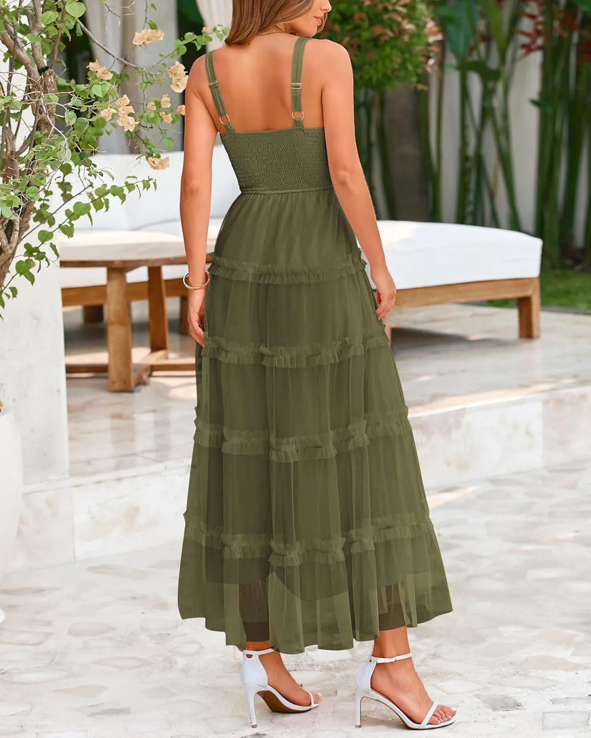 PRETTYGARDEN Women's Summer Dresses 2025 Sleeveless Smocked Tiered Ruffle Tulle A-Line Flowy Wedding Party Maxi Dress
