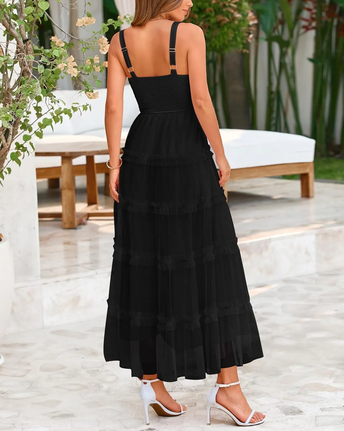 PRETTYGARDEN Women's Summer Dresses 2025 Sleeveless Smocked Tiered Ruffle Tulle A-Line Flowy Wedding Party Maxi Dress