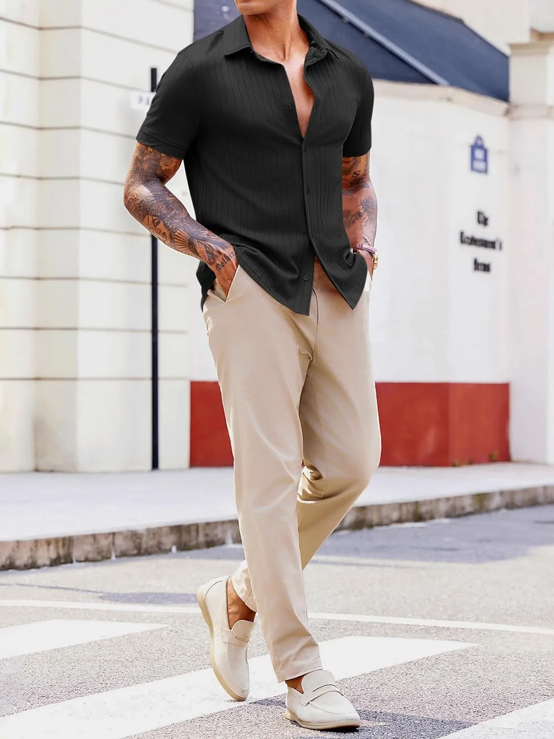 Runcati Mens Knit Button Down Shirts Short Sleeve Polo Shirt Vintage Summer Casual Beach Ribbed Textured Tops