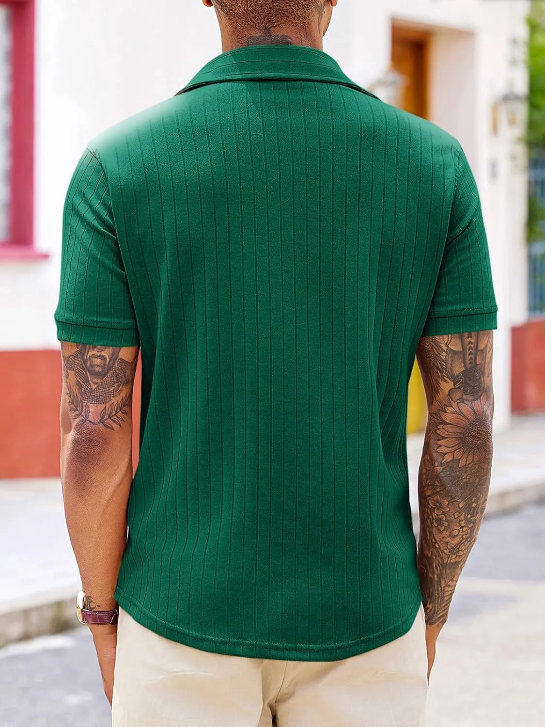 Runcati Mens Knit Button Down Shirts Short Sleeve Polo Shirt Vintage Summer Casual Beach Ribbed Textured Tops
