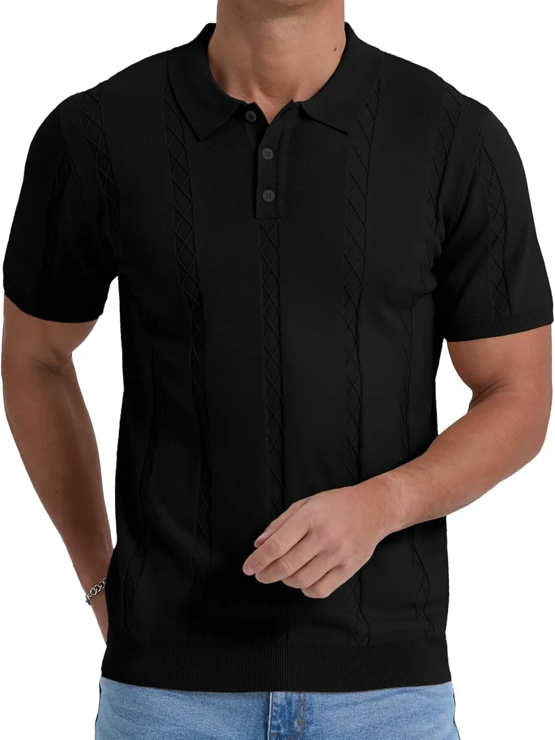 Sailwind Mens Knit Polo Shirts Short Sleeve Ribbed Textured Polo Shirt Casual Golf Shirts Collared T Shirt