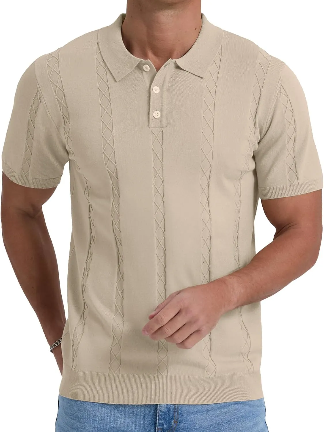 Sailwind Mens Knit Polo Shirts Short Sleeve Ribbed Textured Polo Shirt Casual Golf Shirts Collared T Shirt
