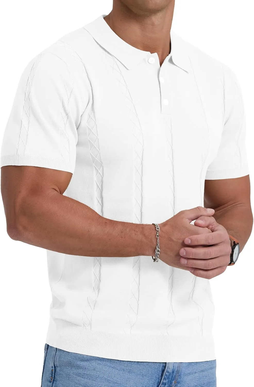 Sailwind Mens Knit Polo Shirts Short Sleeve Ribbed Textured Polo Shirt Casual Golf Shirts Collared T Shirt