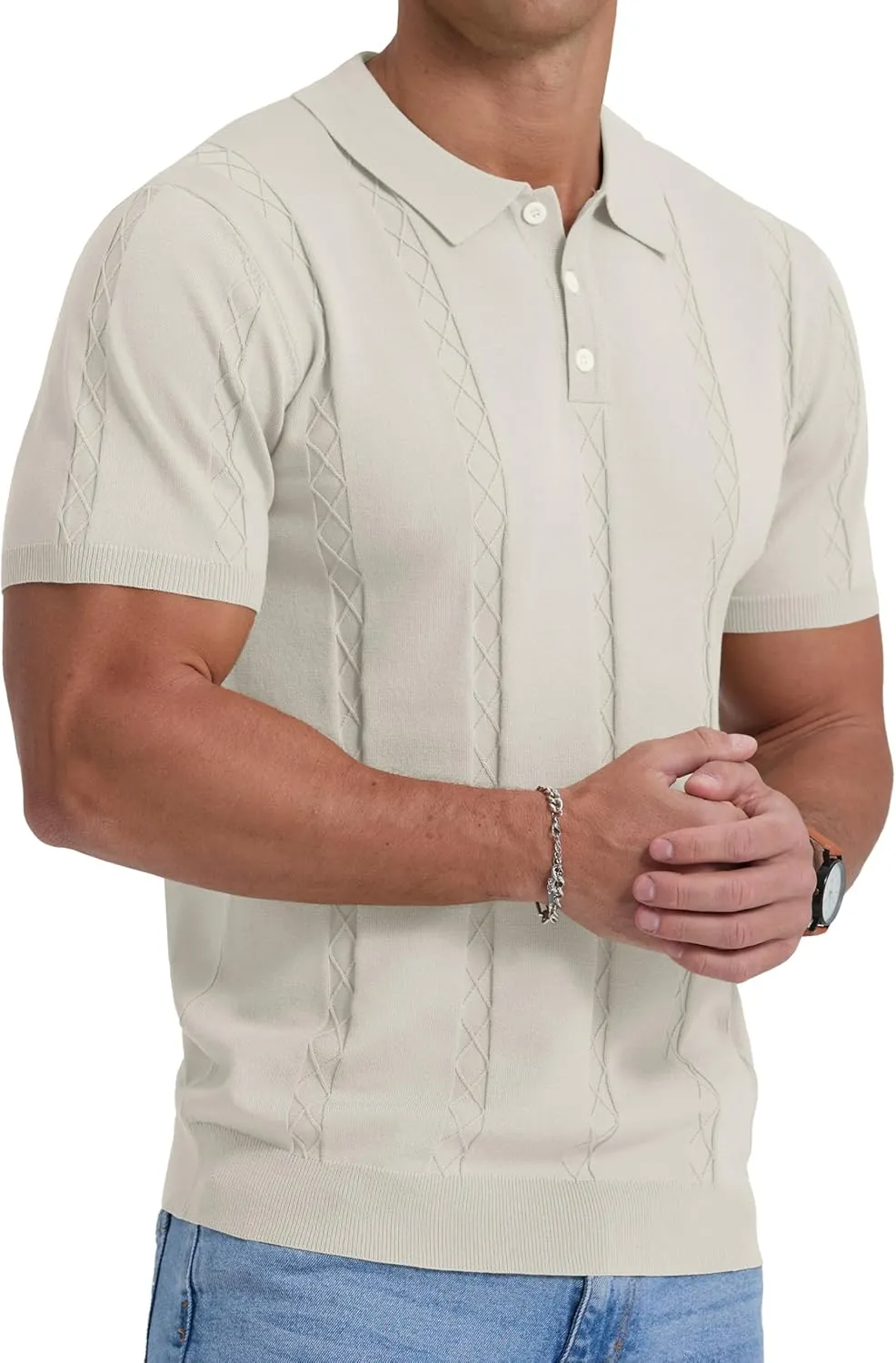 Sailwind Mens Knit Polo Shirts Short Sleeve Ribbed Textured Polo Shirt Casual Golf Shirts Collared T Shirt