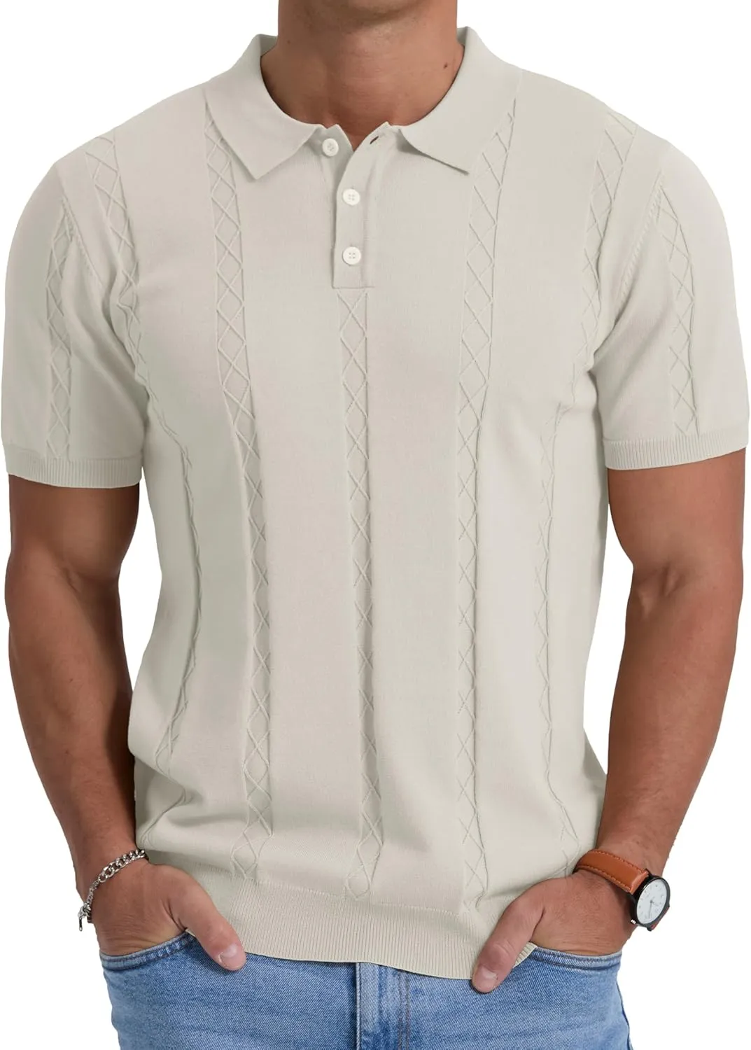 Sailwind Mens Knit Polo Shirts Short Sleeve Ribbed Textured Polo Shirt Casual Golf Shirts Collared T Shirt