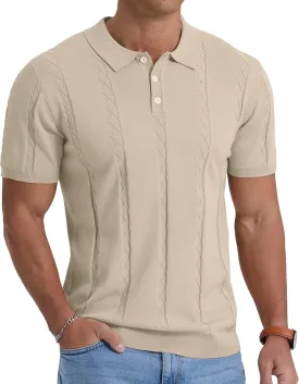 Sailwind Mens Knit Polo Shirts Short Sleeve Ribbed Textured Polo Shirt Casual Golf Shirts Collared T Shirt