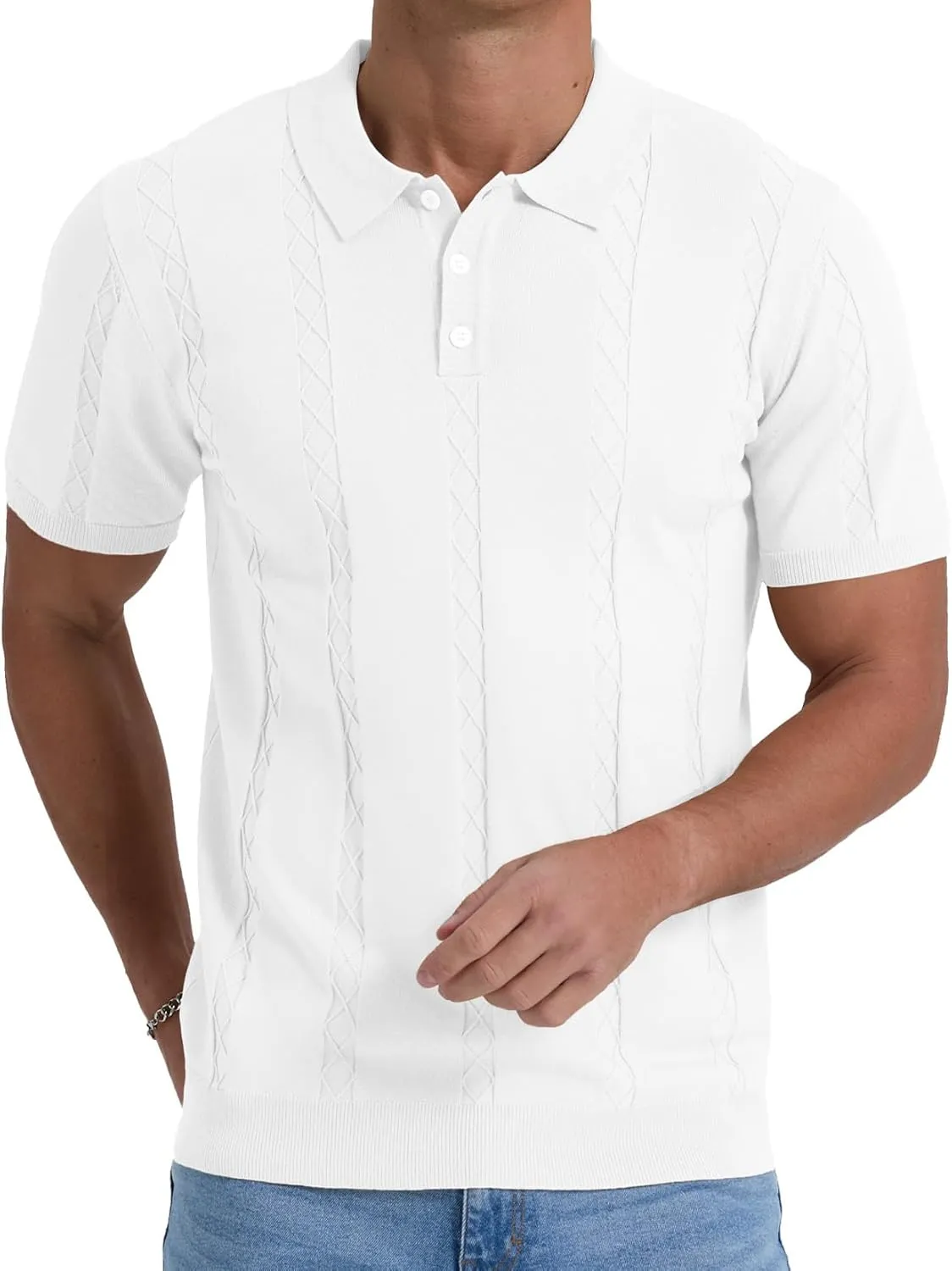 Sailwind Mens Knit Polo Shirts Short Sleeve Ribbed Textured Polo Shirt Casual Golf Shirts Collared T Shirt