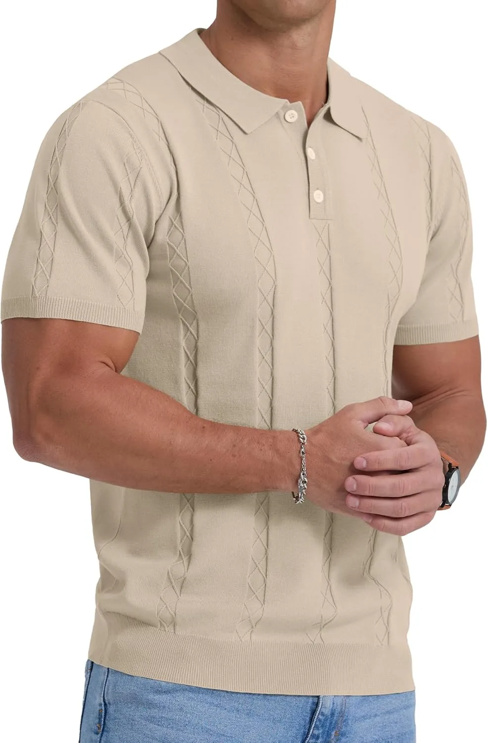 Sailwind Mens Knit Polo Shirts Short Sleeve Ribbed Textured Polo Shirt Casual Golf Shirts Collared T Shirt