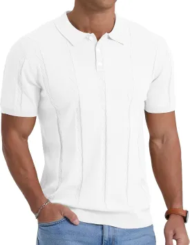 Sailwind Mens Knit Polo Shirts Short Sleeve Ribbed Textured Polo Shirt Casual Golf Shirts Collared T Shirt