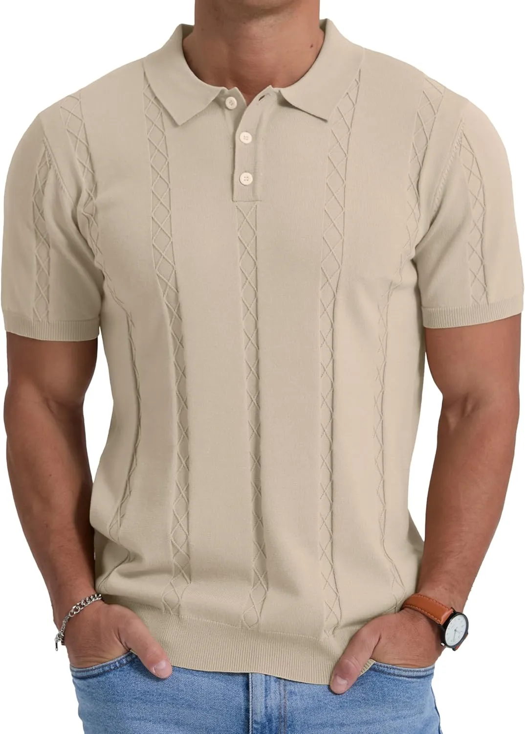 Sailwind Mens Knit Polo Shirts Short Sleeve Ribbed Textured Polo Shirt Casual Golf Shirts Collared T Shirt