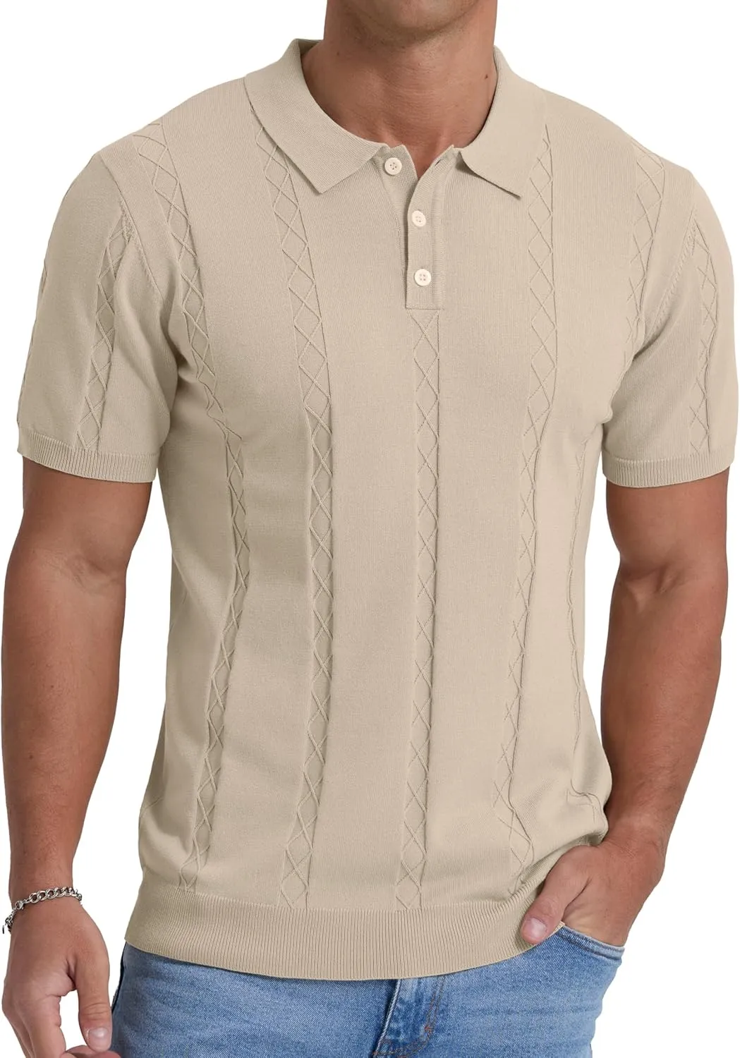 Sailwind Mens Knit Polo Shirts Short Sleeve Ribbed Textured Polo Shirt Casual Golf Shirts Collared T Shirt