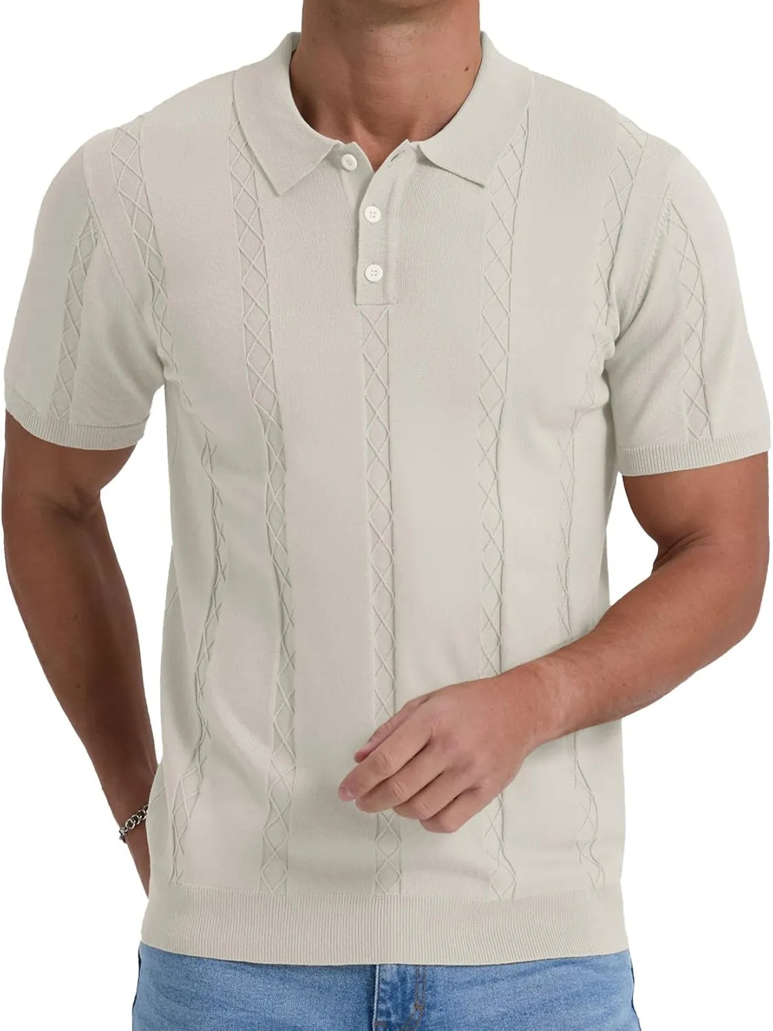 Sailwind Mens Knit Polo Shirts Short Sleeve Ribbed Textured Polo Shirt Casual Golf Shirts Collared T Shirt